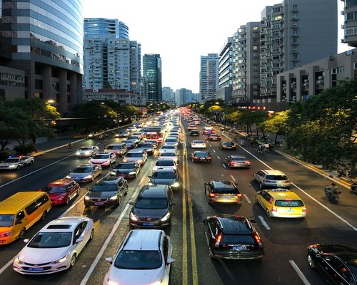 Traffic on a busy city street during rush hour